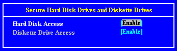 Secure Hard Disk Drives and Diskette Drives Screen