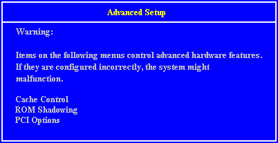 Advanced Setup Screen
