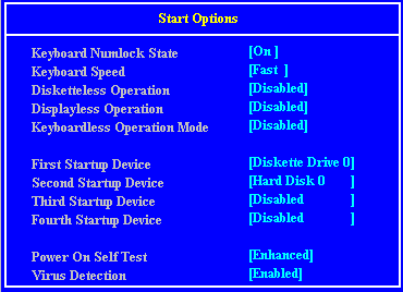 Start Options Screen